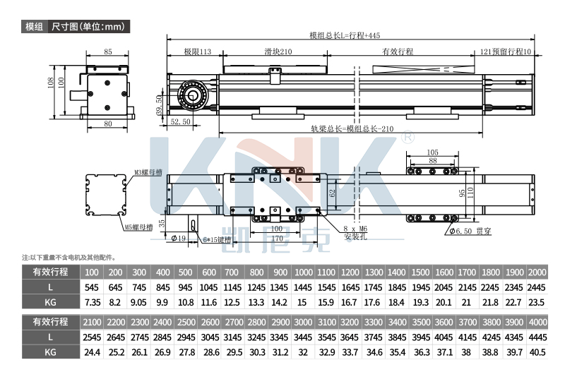 K80F直线模组,全封闭模组,凯尼克同步带双导轨滑台模组厂家