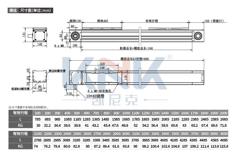 K140F直线模组,全封闭模组,凯尼克同步带双导轨滑台模组厂家